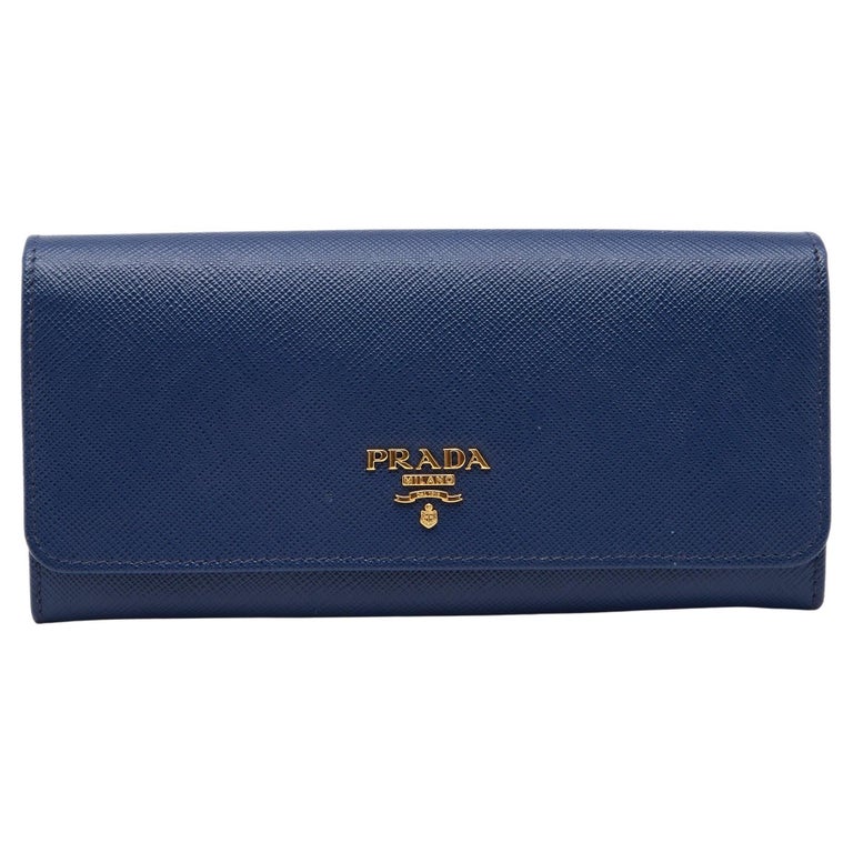 Prada Blue Saffiano Leather Flap Continental Wallet For Sale at 1stDibs