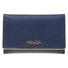 Prada Blue Saffiano Leather Flap Wallet