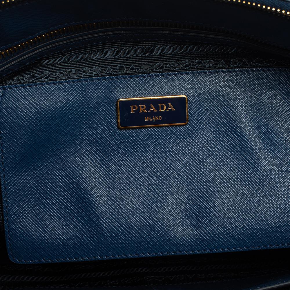 Prada Blue Saffiano Leather Front Pocket Double Zip Lux Tote 3