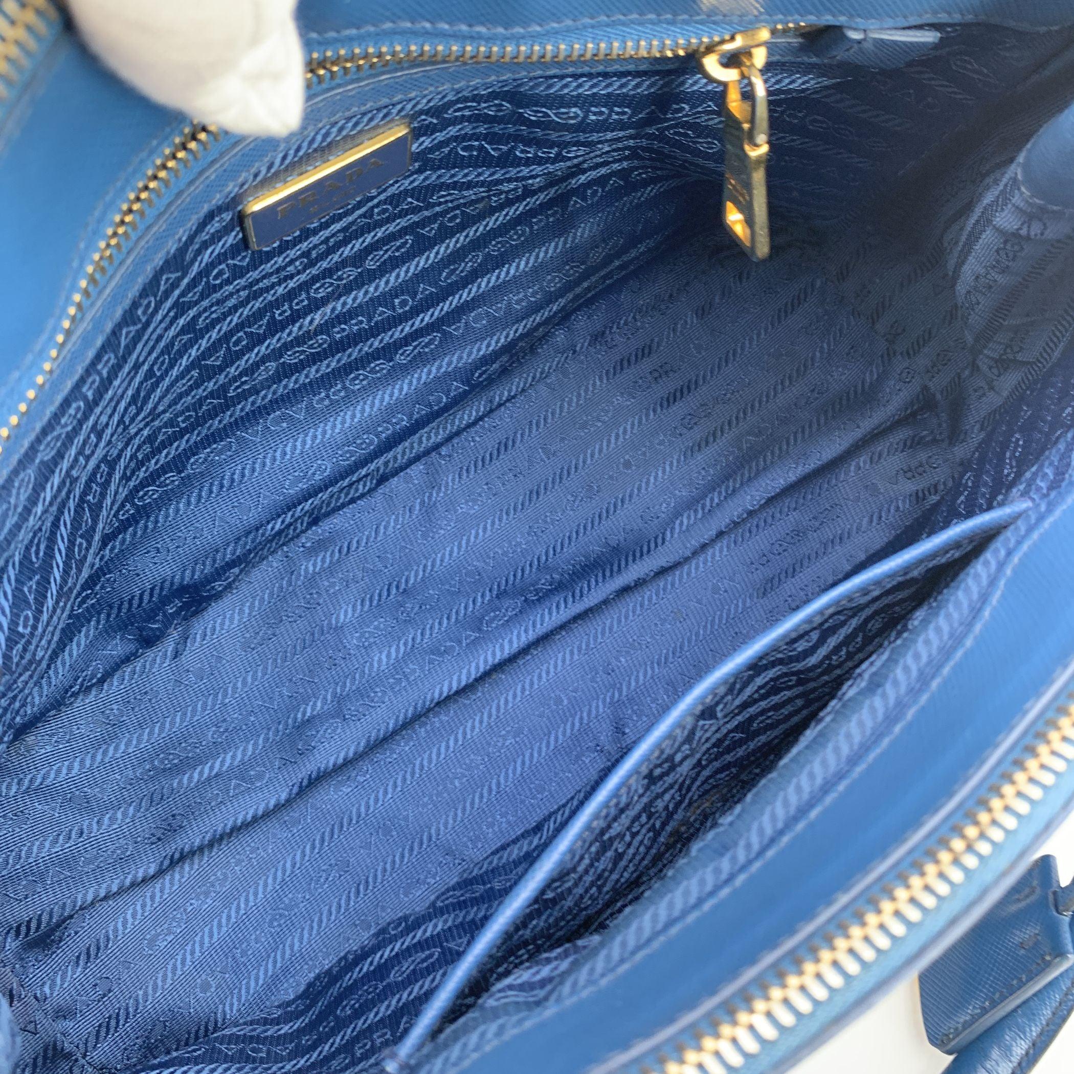 Women's Prada Blue Saffiano Leather Galleria 2 Way Tote Satchel Bag For Sale