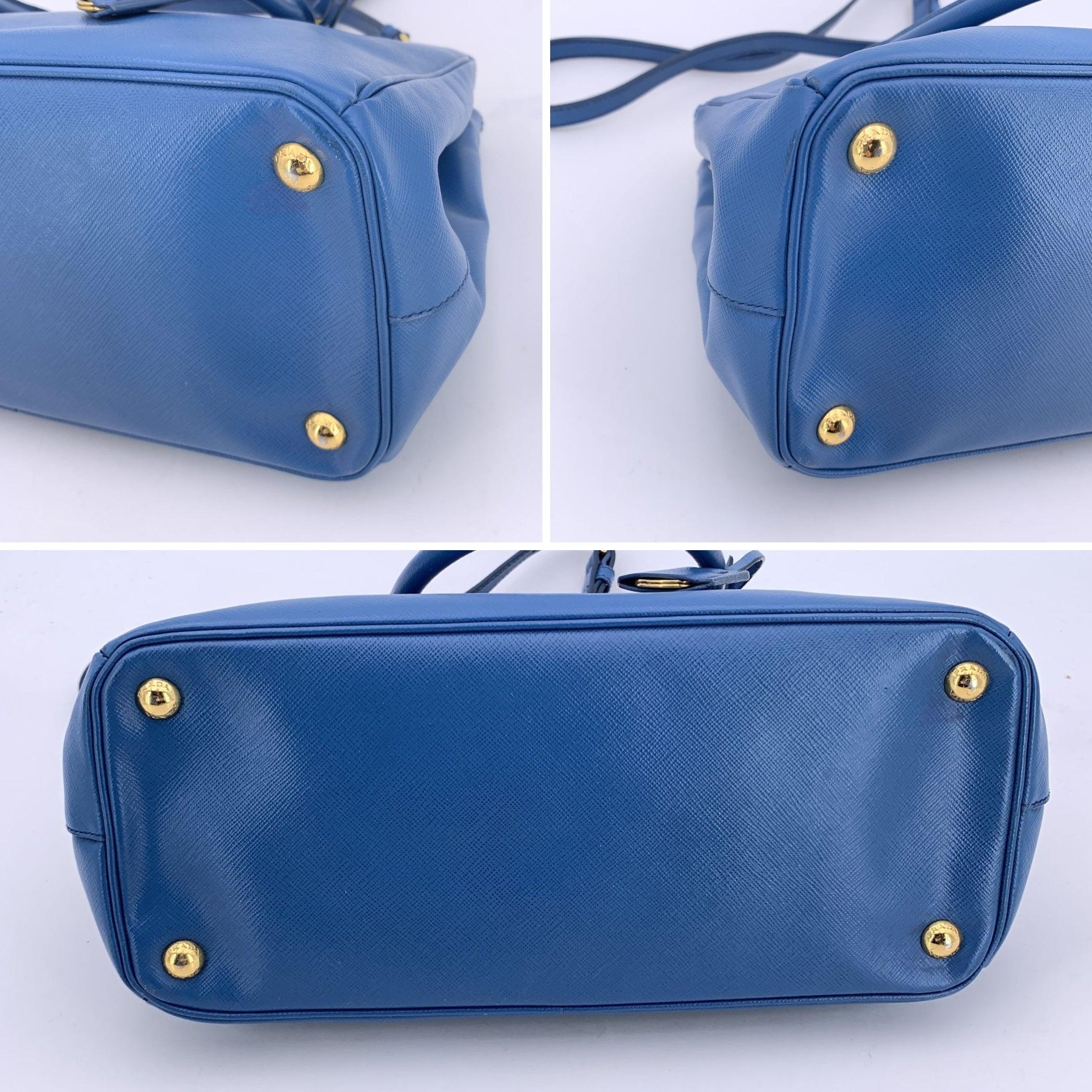 Prada Blue Saffiano Leather Galleria 2 Way Tote Satchel Bag For Sale 2