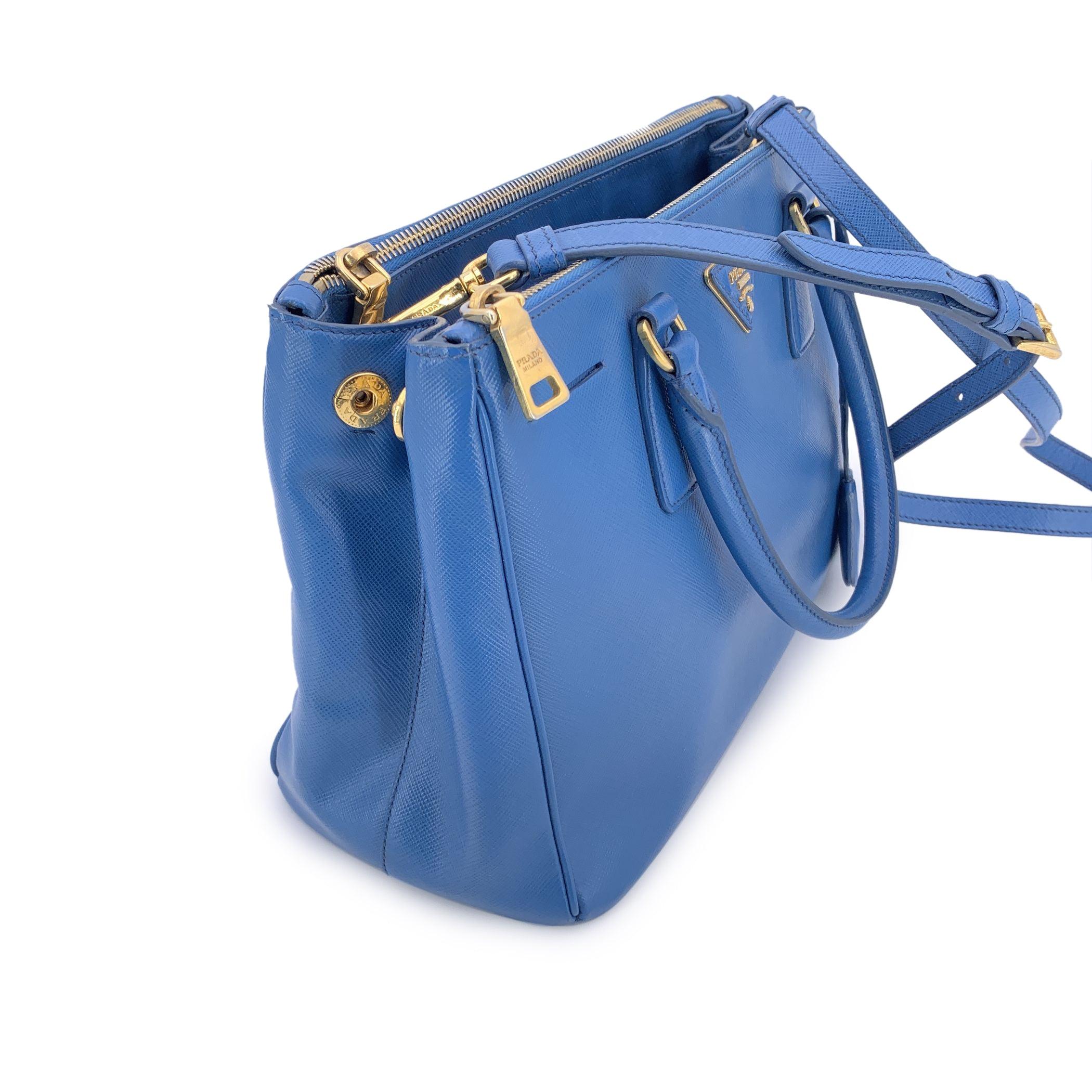 Prada Blue Saffiano Leather Galleria 2 Way Tote Satchel Bag For Sale 3
