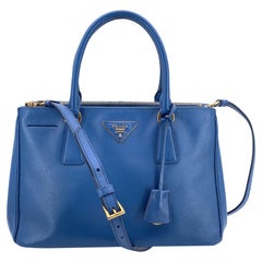 Prada Blue Saffiano Leather Galleria 2 Way Tote Satchel Bag