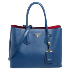 Prada Blue Saffiano Leather Large Double Tote