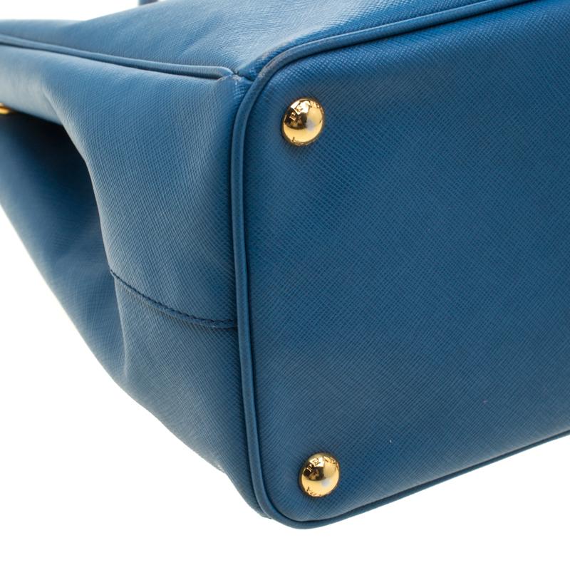 Prada Blue Saffiano Leather Large Double Zip Tote 7