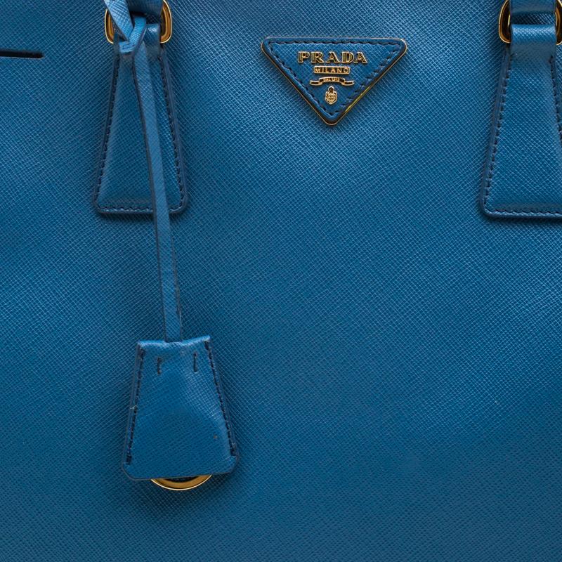 Prada Blue Saffiano Leather Large Double Zip Tote 8