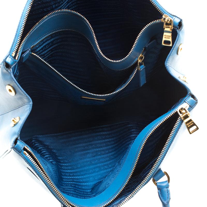 Prada Blue Saffiano Leather Large Double Zip Tote 5
