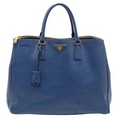 Prada Blue Saffiano Leather Large Double Zip Tote