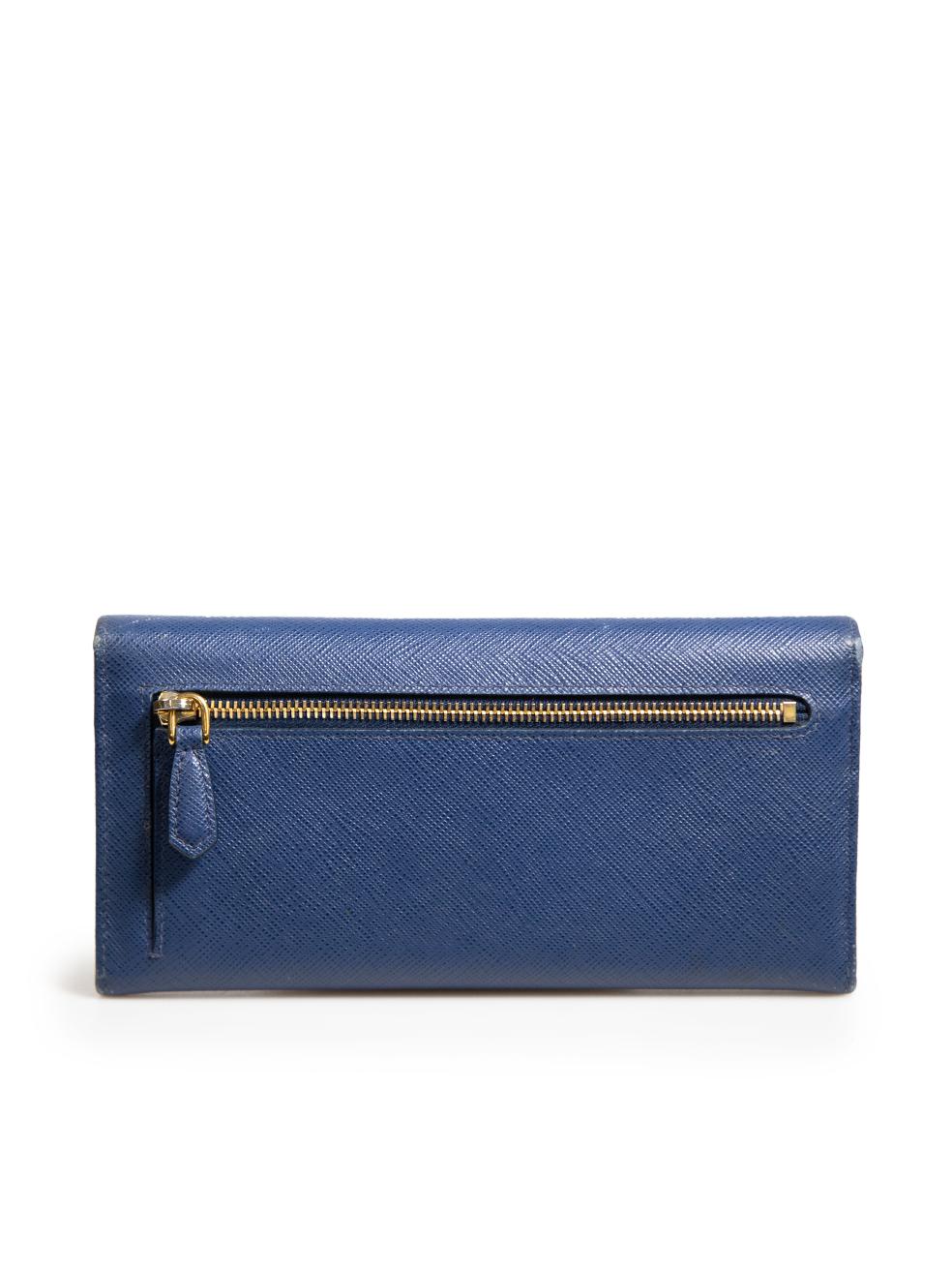 Prada Blue Saffiano Leather Long Wallet In Good Condition In London, GB