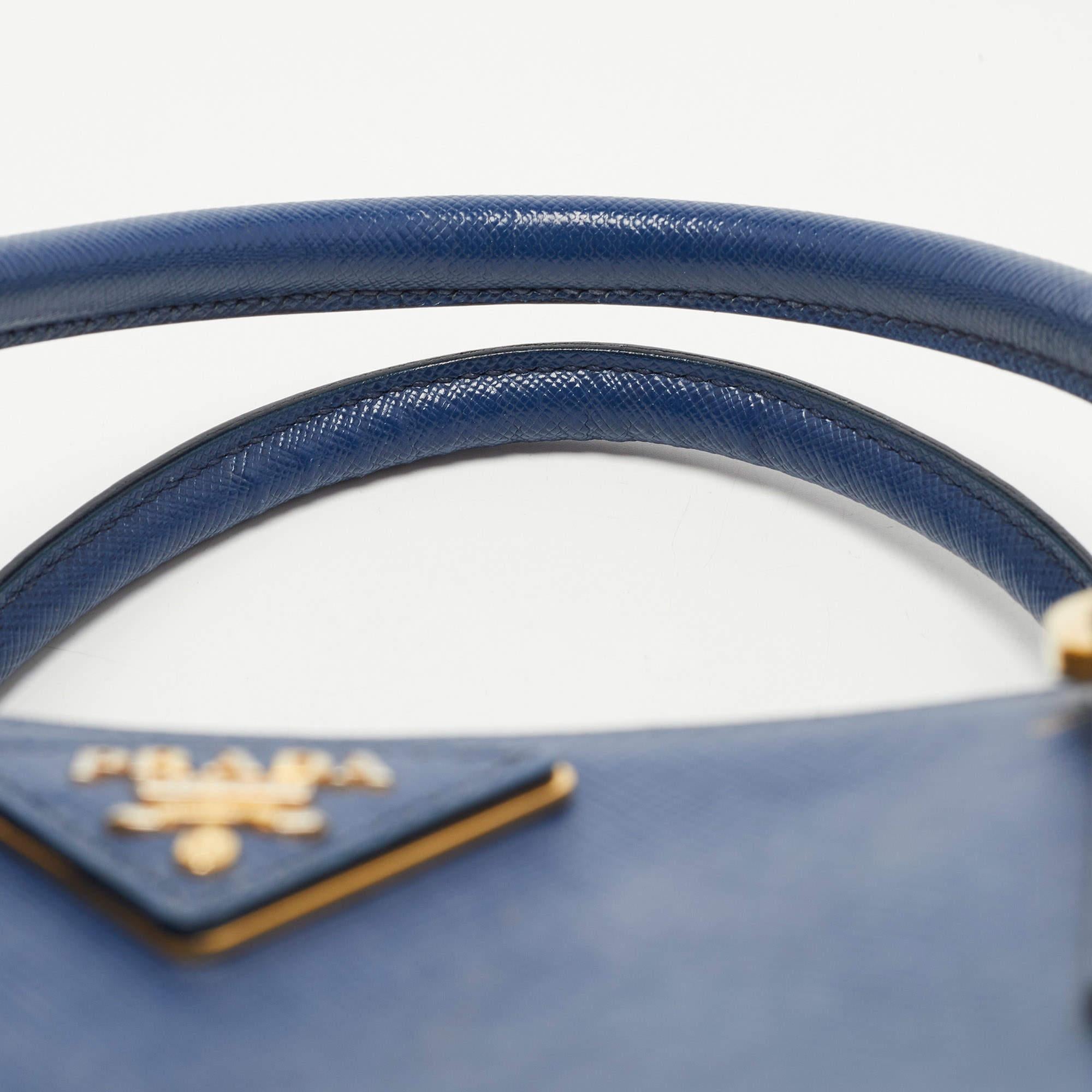 Prada Blue Saffiano Leather Medium Gardener's Tote 14