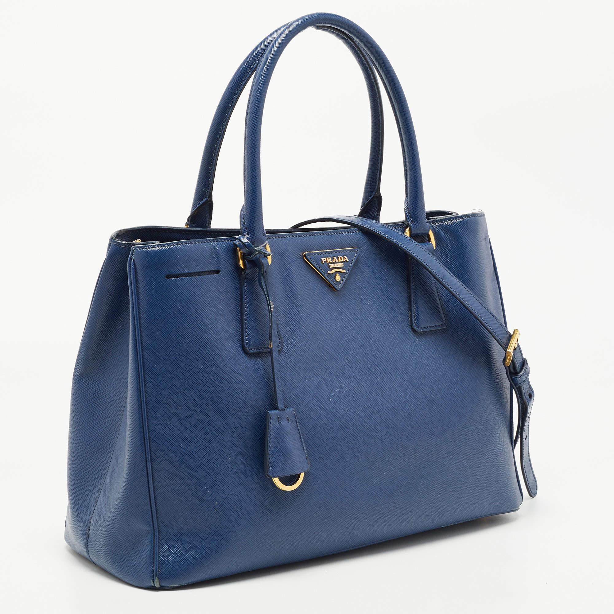 Women's Prada Blue Saffiano Leather Medium Gardener's Tote