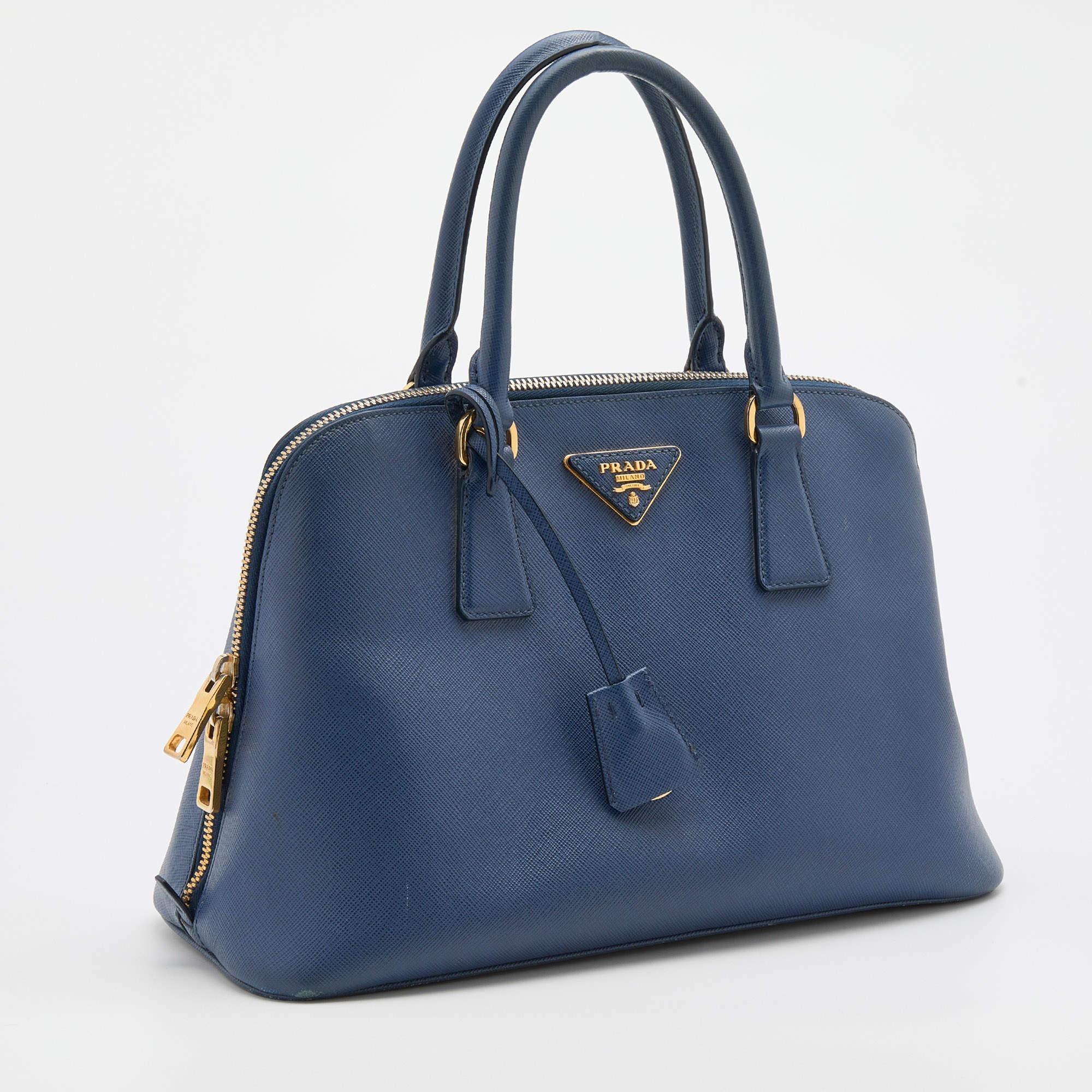 Women's Prada Blue Saffiano Leather Medium Promenade Satchel