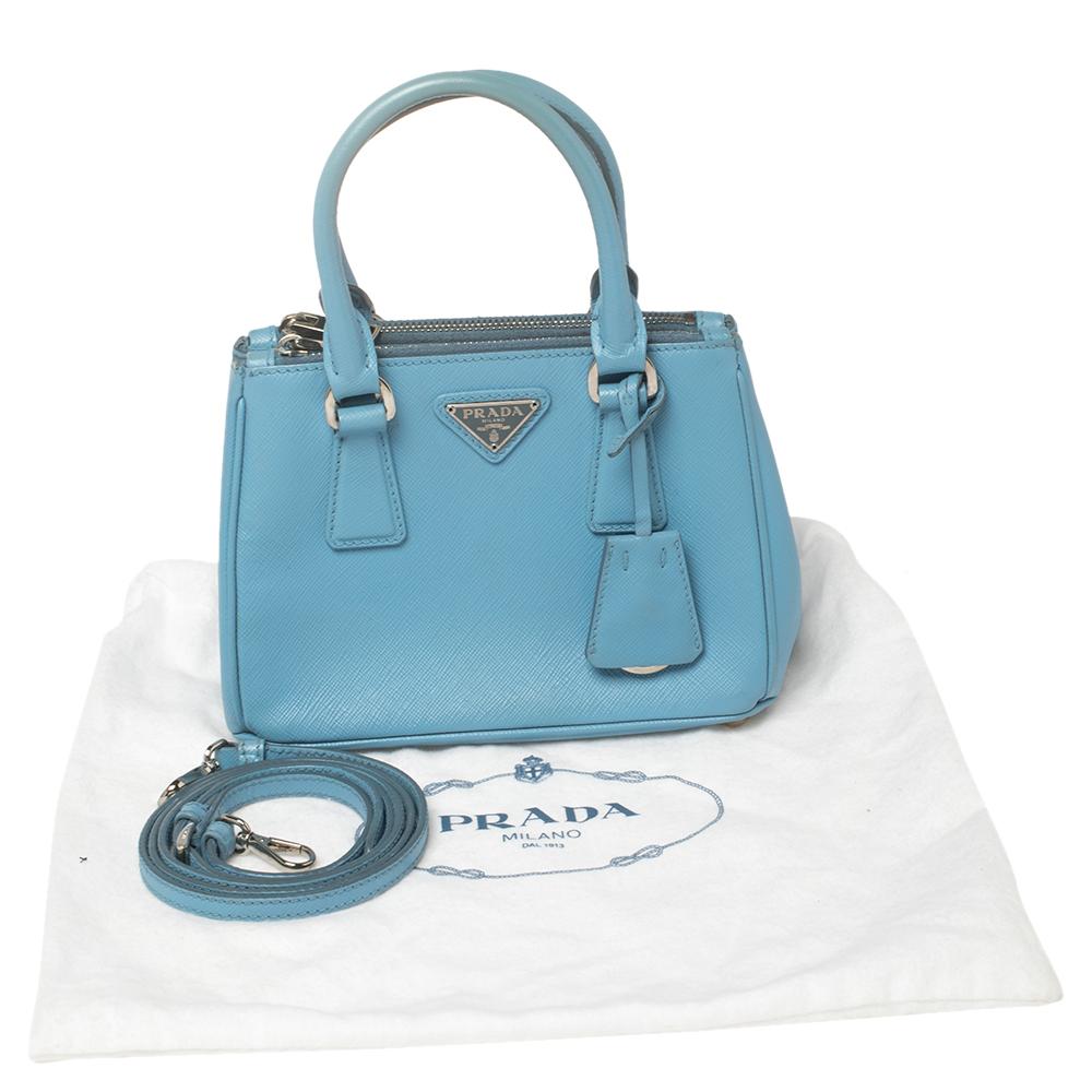 Prada Blue Saffiano Leather Mini Galleria Tote Bag 7