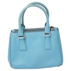 Prada Blue Saffiano Leather Mini Galleria Tote Bag