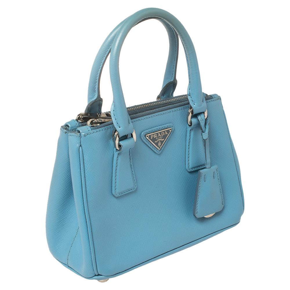 Women's Prada Blue Saffiano Leather Mini Galleria Tote Bag