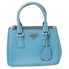 Prada Blue Saffiano Leather Mini Galleria Tote Bag