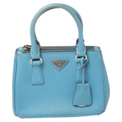 Used Prada Blue Saffiano Leather Mini Galleria Tote Bag