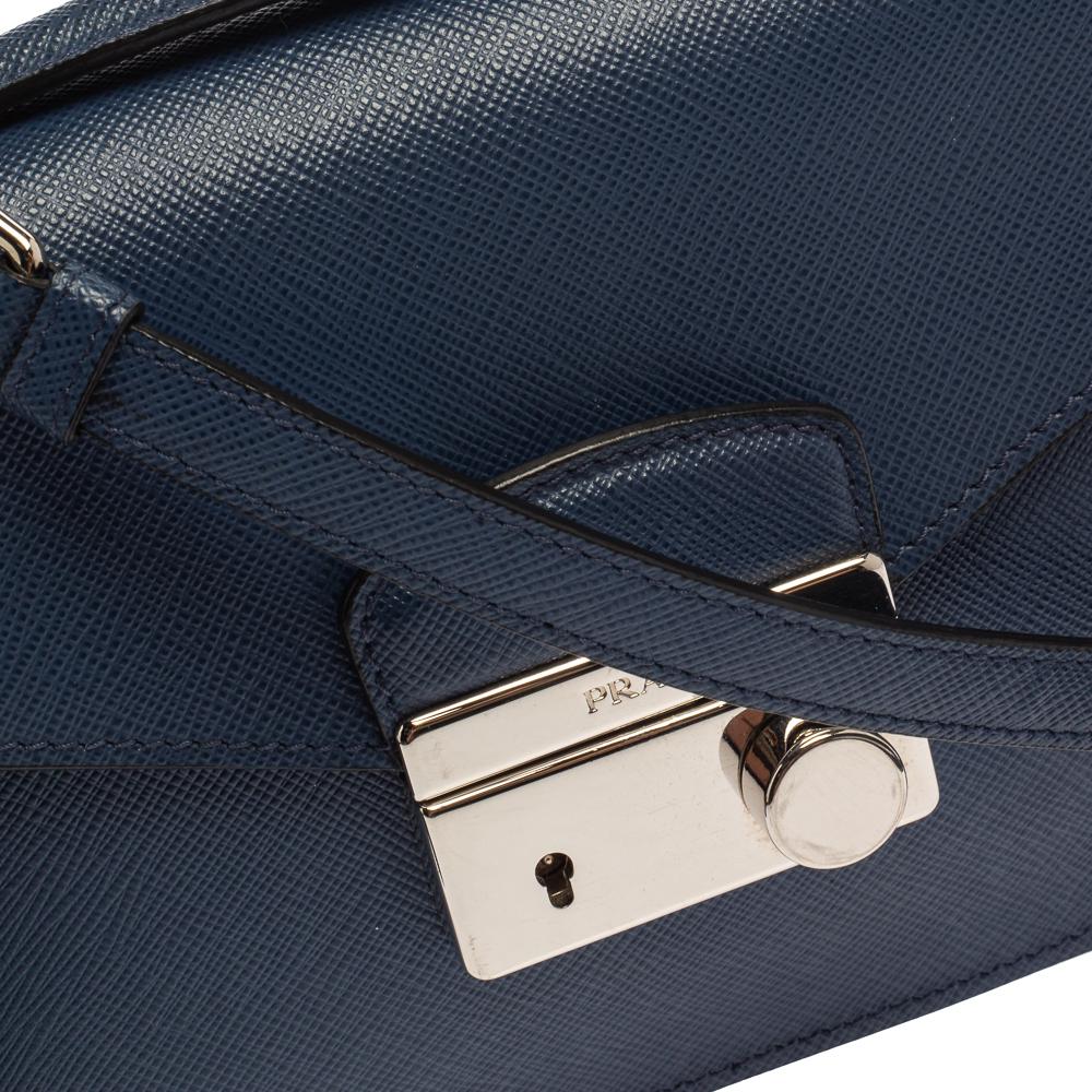 Prada Blue Saffiano Leather Mini Sound Top Handle Bag 5