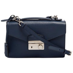 Used Prada Blue Saffiano Leather Mini Sound Top Handle Bag