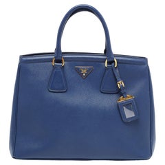 Prada Blue Saffiano Leather Parabole Tote