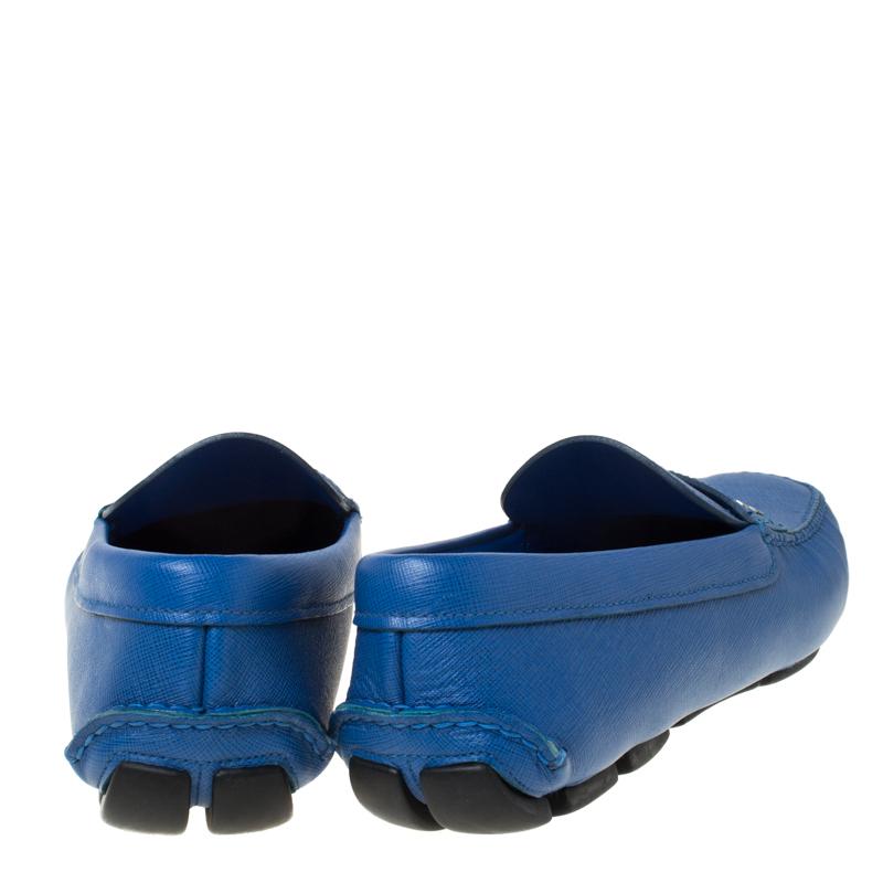 Men's Prada Blue Saffiano Leather Penny Loafers Size 44.5