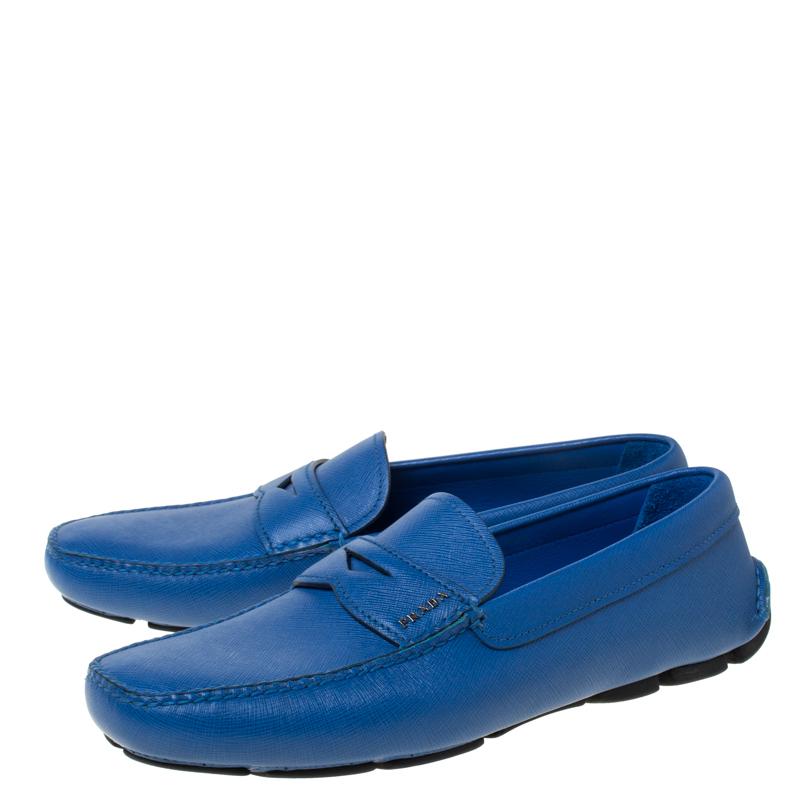Prada Blue Saffiano Leather Penny Loafers Size 44.5 1