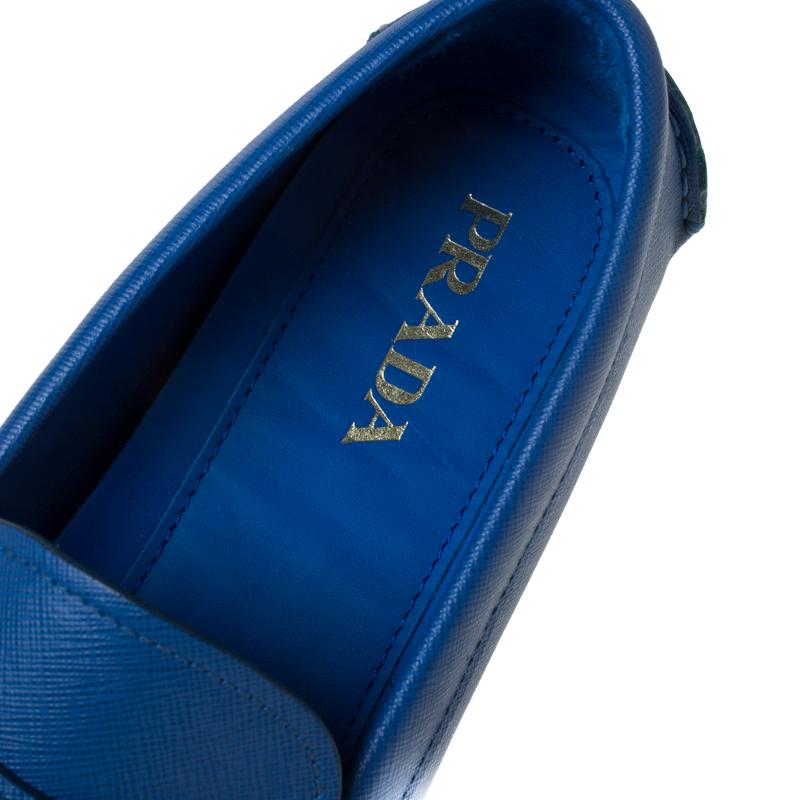 Prada Blue Saffiano Leather Penny Loafers Size 44.5 2