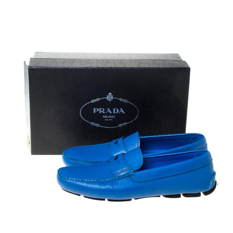 Prada Blue Saffiano Leather Penny Loafers Size 44.5 5
