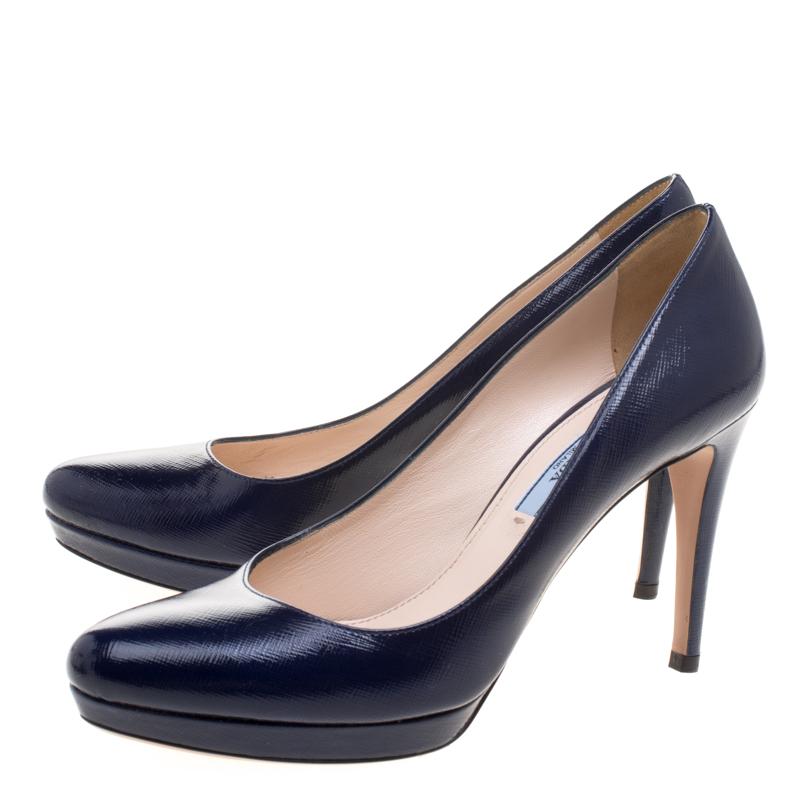 Women's Prada Blue Saffiano Leather Platform Pumps Size 37.5