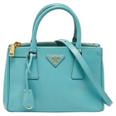 Prada Blue Saffiano Leather Small Galleria Double Zip Tote