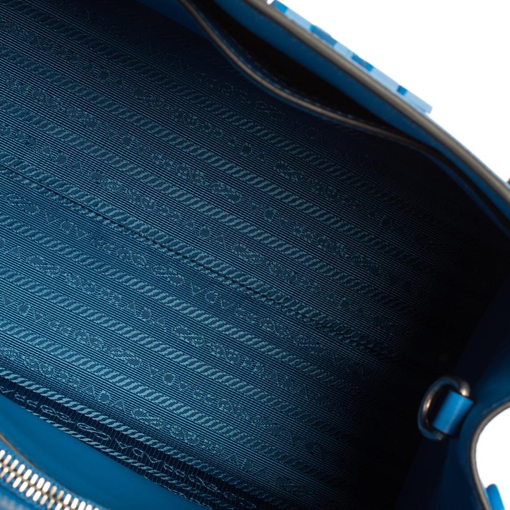 Prada Blue Saffiano Leather Small Monocrome Tote 2