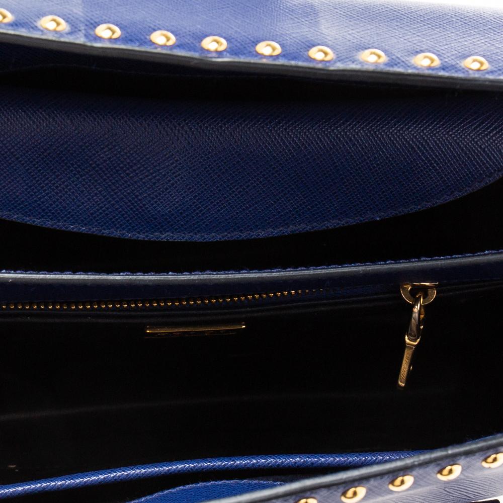 Prada Blue Saffiano Leather Studded Flap Tote 7