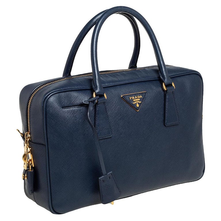 Prada Indigo Blue Saffiano Leather Top Handle Bag