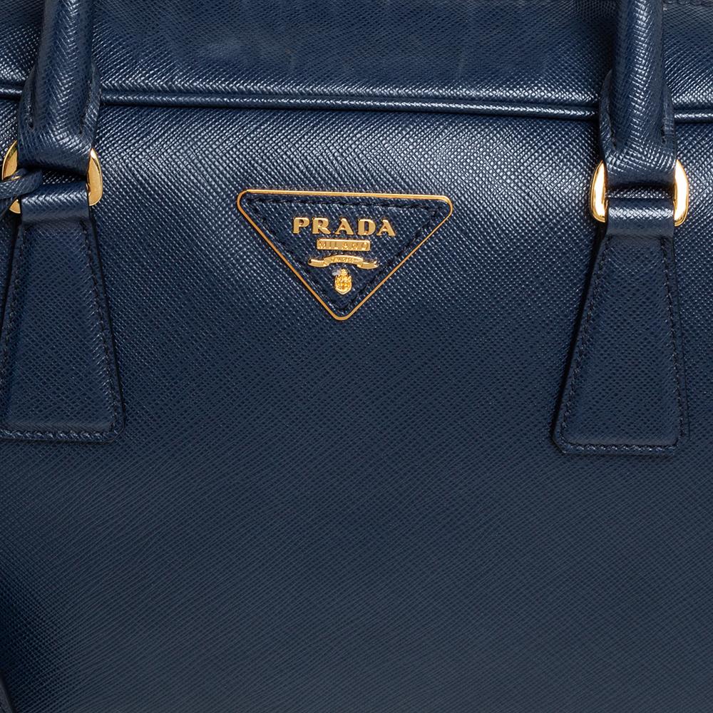 Black Prada Blue Saffiano Leather Top handle Bag