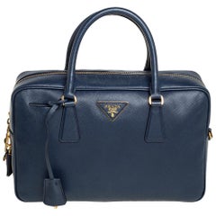 Prada Blue Saffiano Leather Top handle Bag