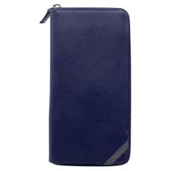 Prada Blue Saffiano Leather Travel Zippy Wallet Coin Purse 2ML220