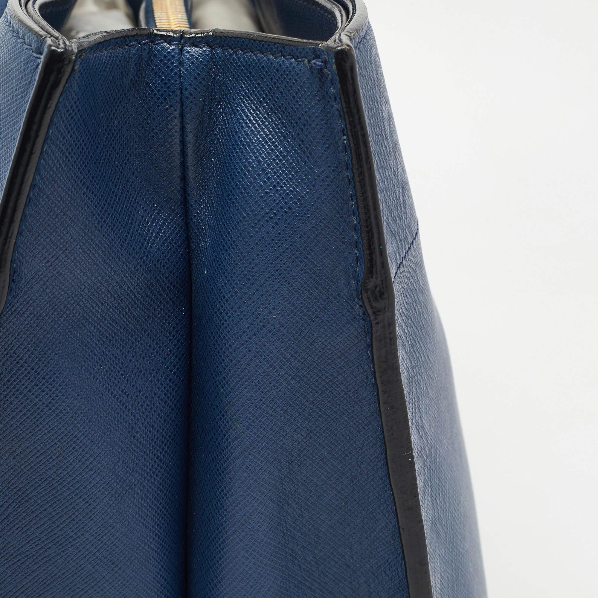 Prada Blue Saffiano Leather Triple Pocket Convertible Tote 6