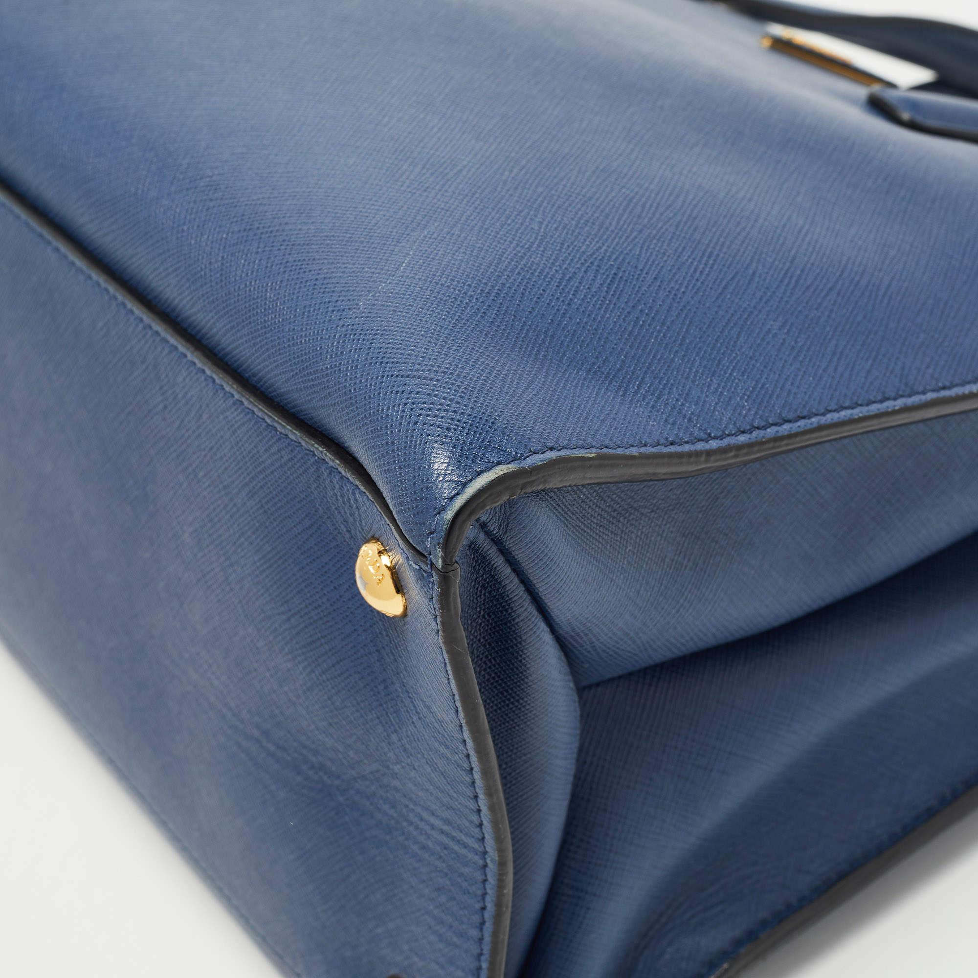 Prada Blue Saffiano Leather Triple Pocket Convertible Tote 5