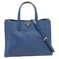 Prada Blue Saffiano Leather Triple Pocket Convertible Tote