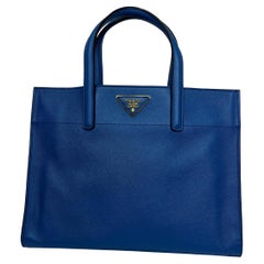 Prada Blue Saffiano Leather Triple Pocket Convertible Tote