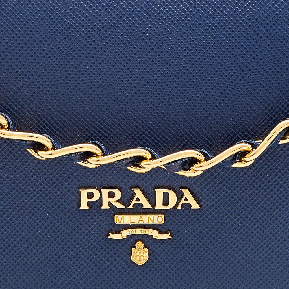 Prada Blue Saffiano Leather Wallet on Chain 5