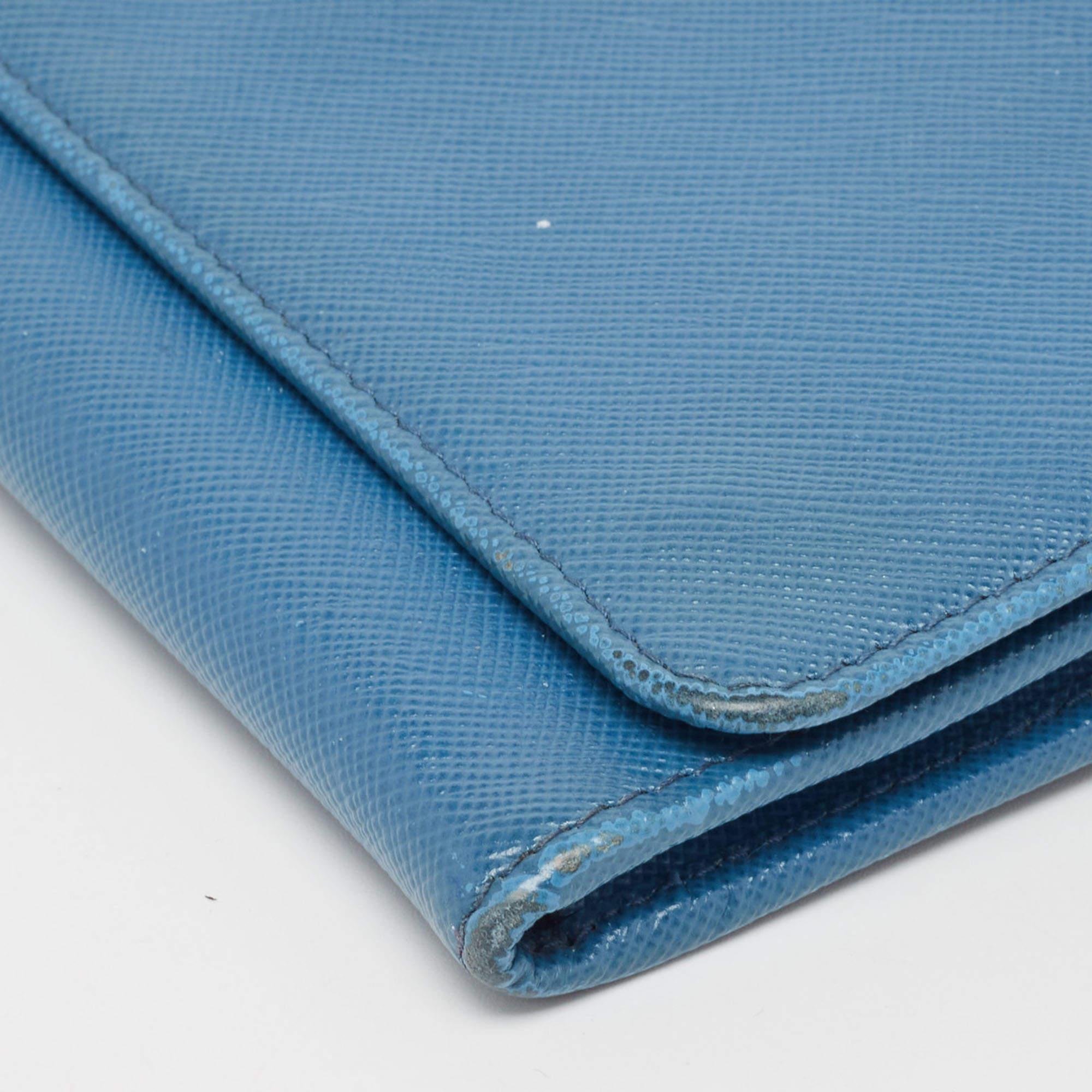 Prada Blue Saffiano Leather Wallet on Chain 6