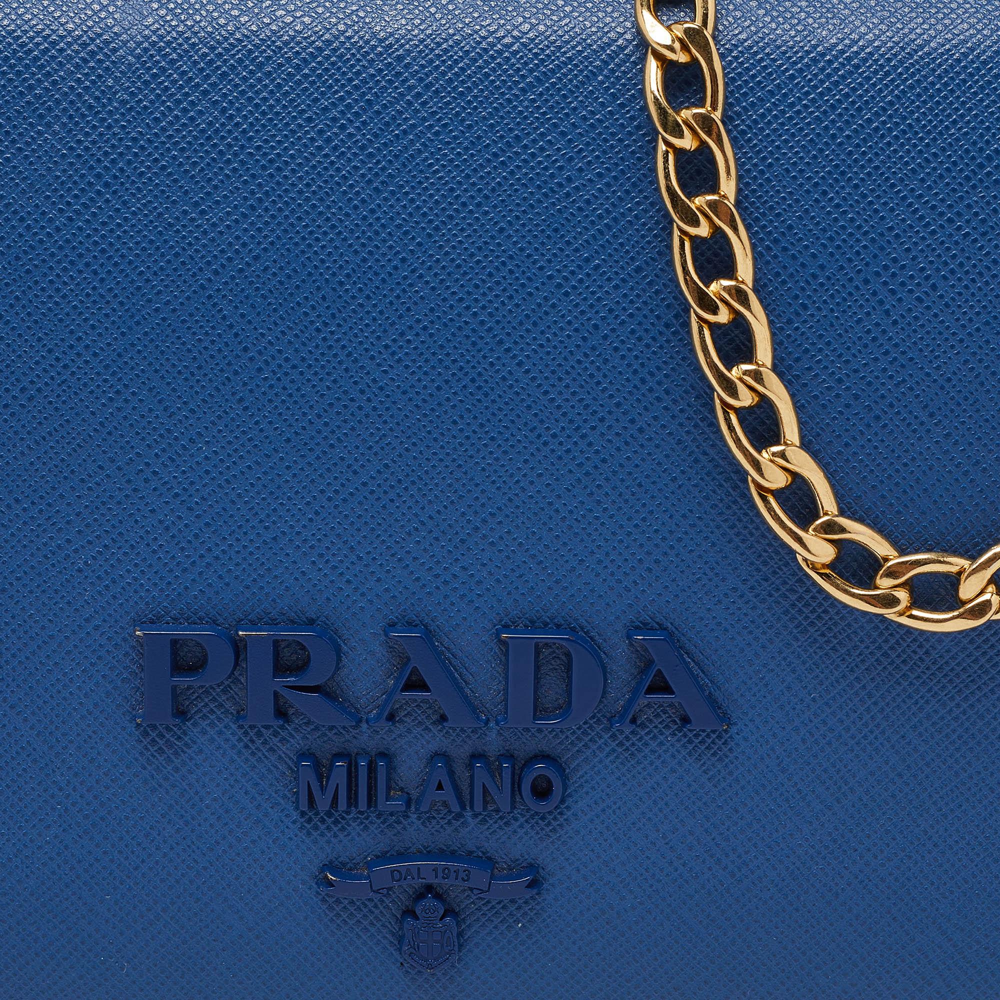 Prada Blue Saffiano Leather Wallet on Chain 1