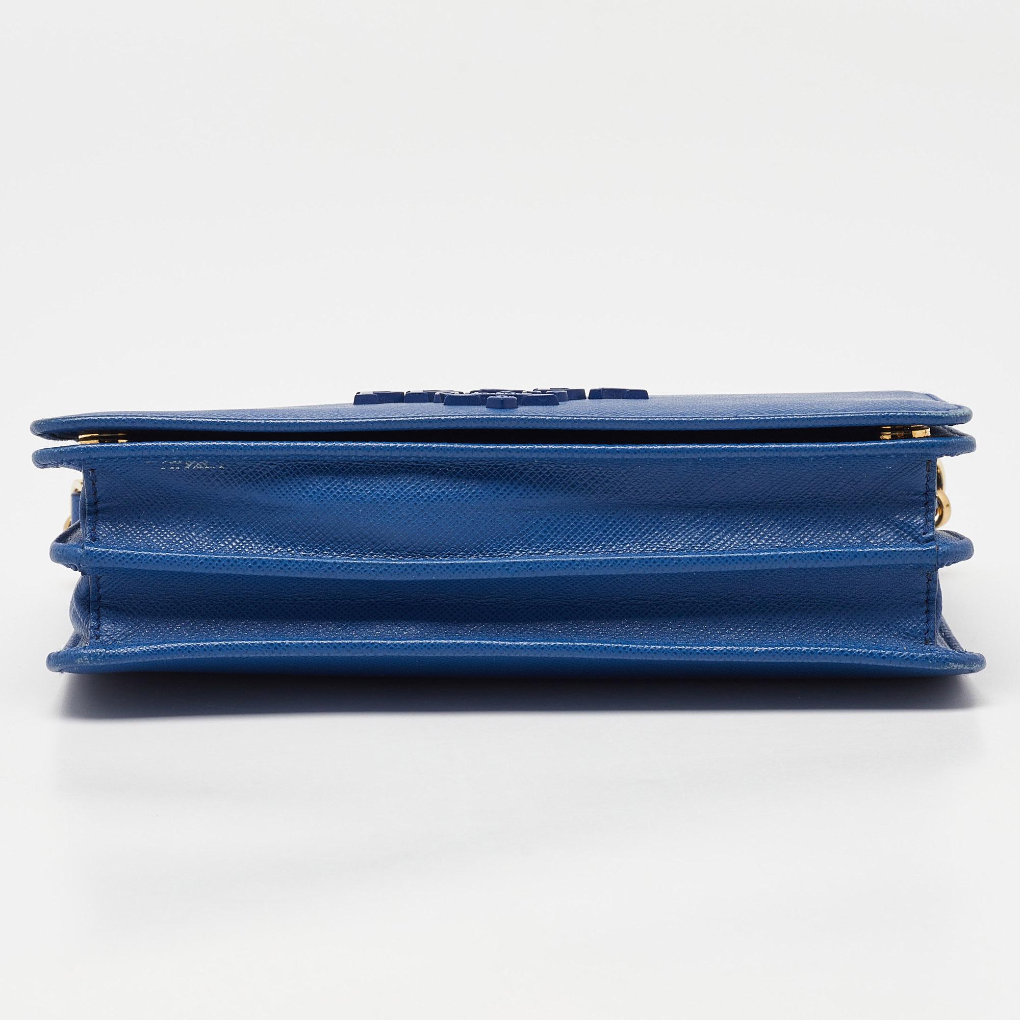 Prada Blue Saffiano Leather Wallet on Chain 2