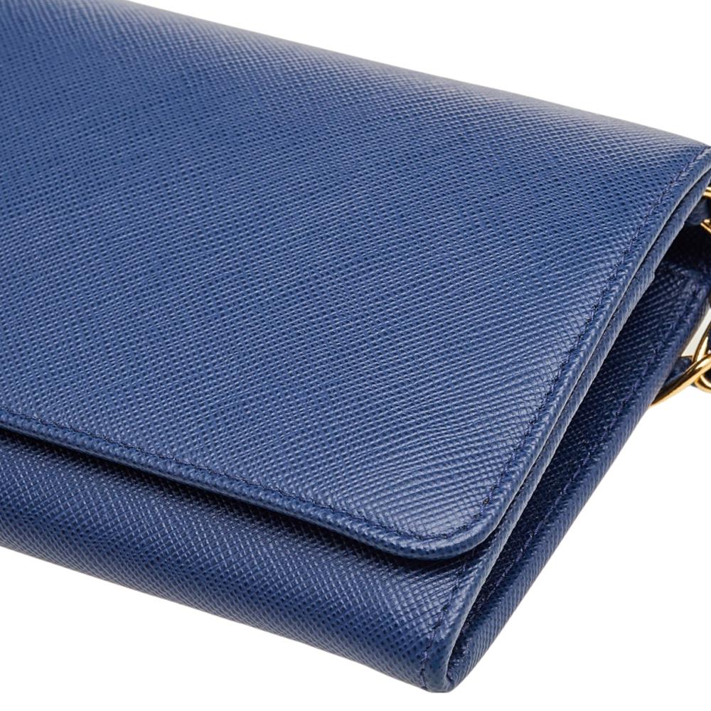 Prada Blue Saffiano Leather Wallet on Chain 3