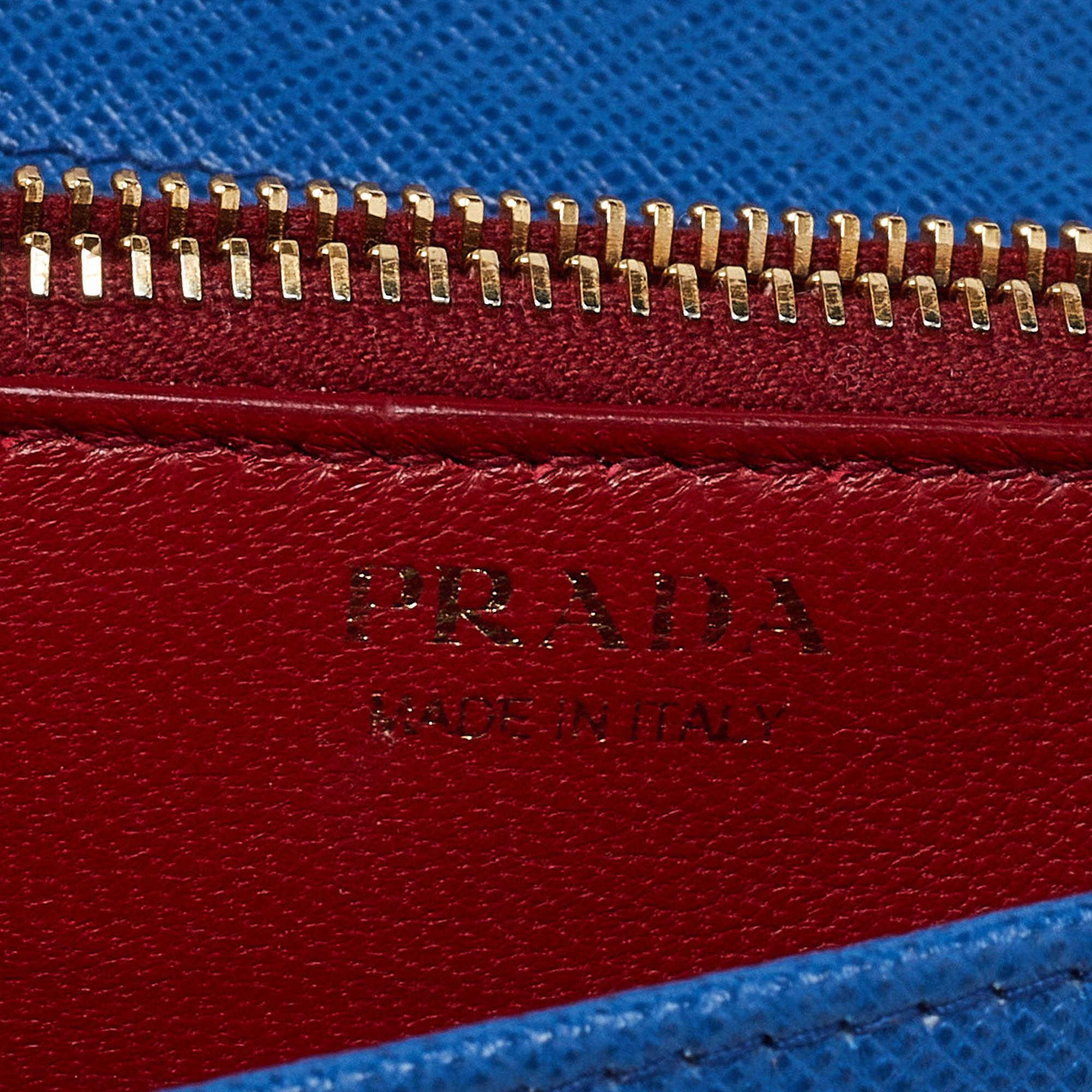 Prada Blue Saffiano Leather Wallet on Chain 5