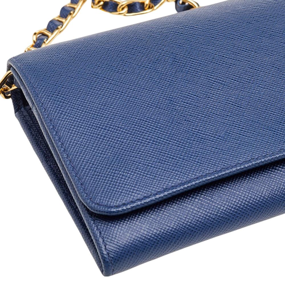 Prada Blue Saffiano Leather Wallet on Chain 4