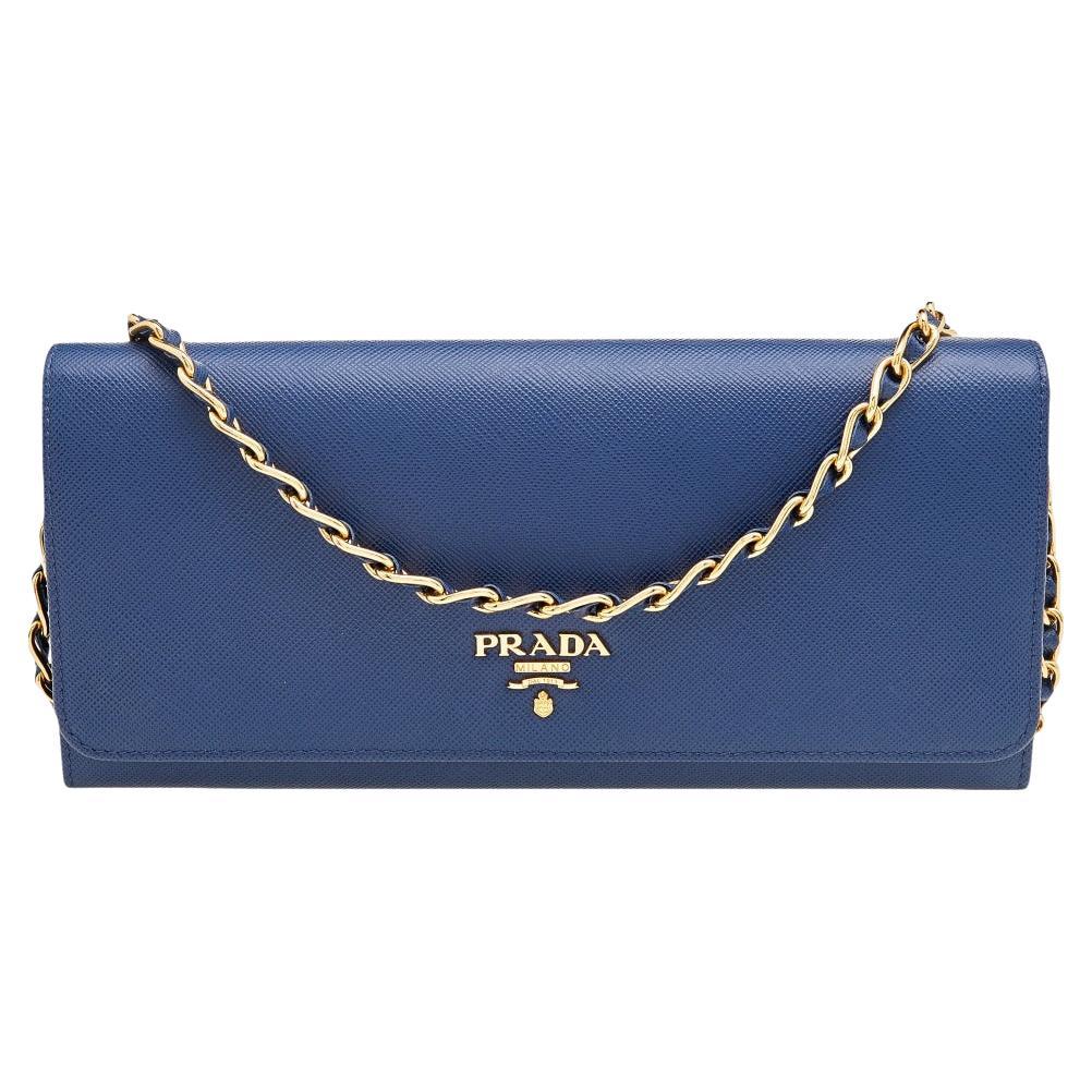 Prada Wallet on Chain Saffiano Leather at 1stDibs  prada saffiano wallet  on chain, blue prada wallet
