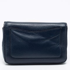 Prada Blue Saffiano Leather Wallet On Strap