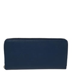 Prada Blue Saffiano Leather Zip Around Agenda Cover